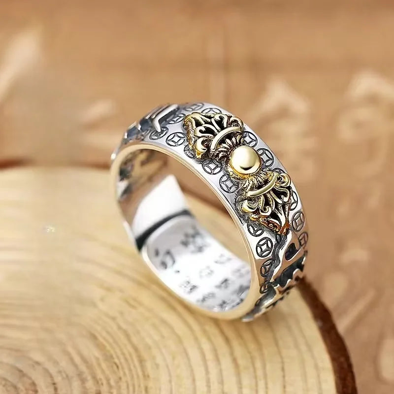 Chinese Feng Shui Pixiu Ring Silver Plated Copper Coins Adjustable Rings for Women Men Amulet Wealth Lucky Jewelry Birthday Gift