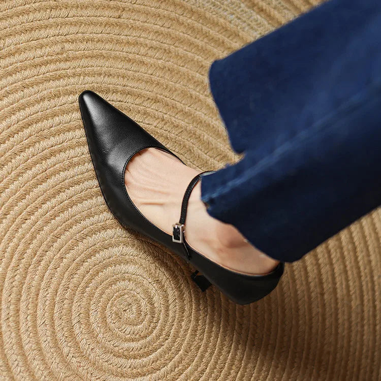 NEW Spring/Autumn Women Pumps Genuine Leather Shoes for Women Pointed Toe Thin Heel Shoes Shallow Buckle Strap Mary Janes Shoes