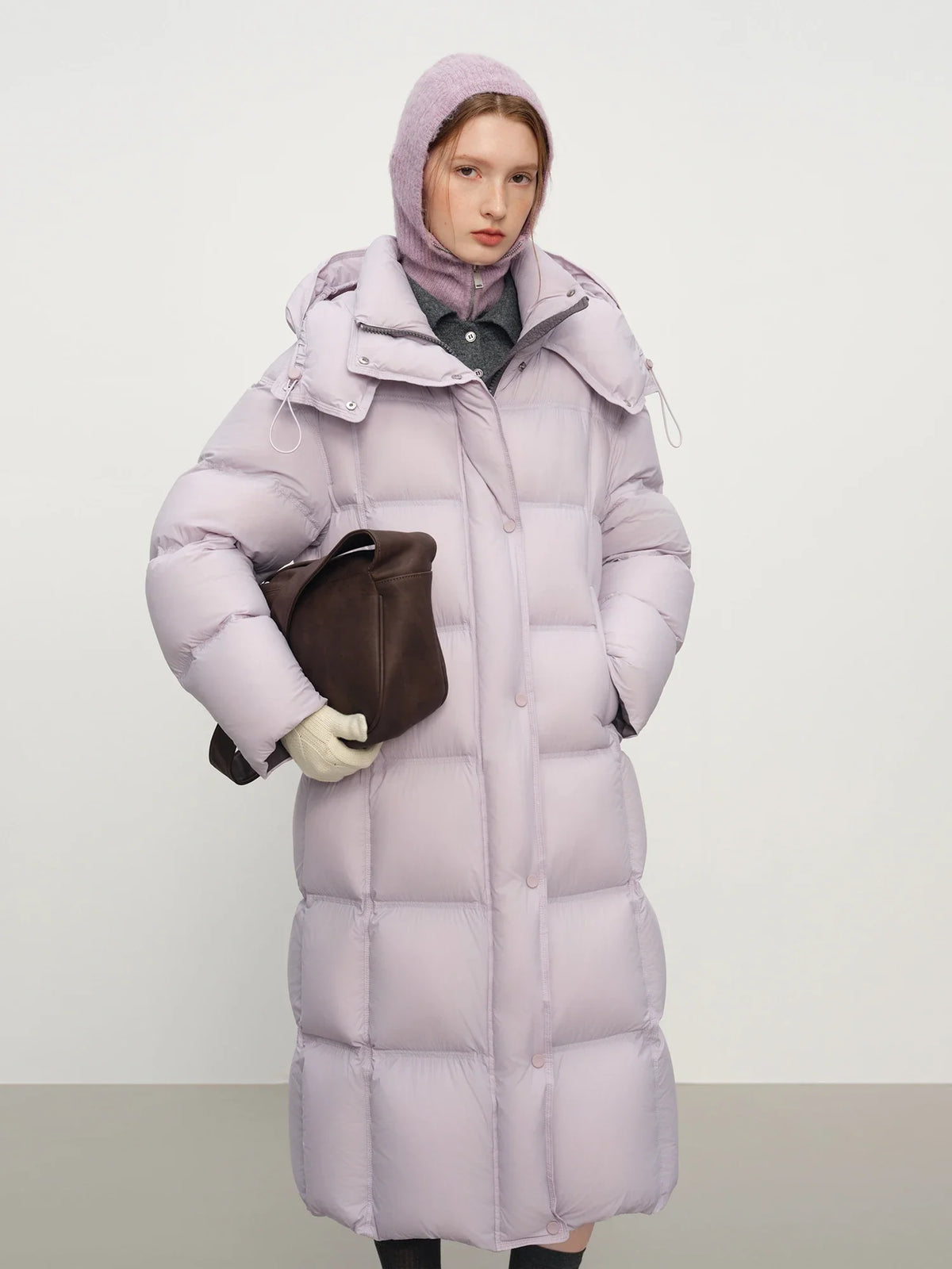 FSLE 2025 Winter New Women's Long Puffer Down Coat with Hood Two-Tone Color Block Thermal Insulated Jacket Heavy Warm Outerwear