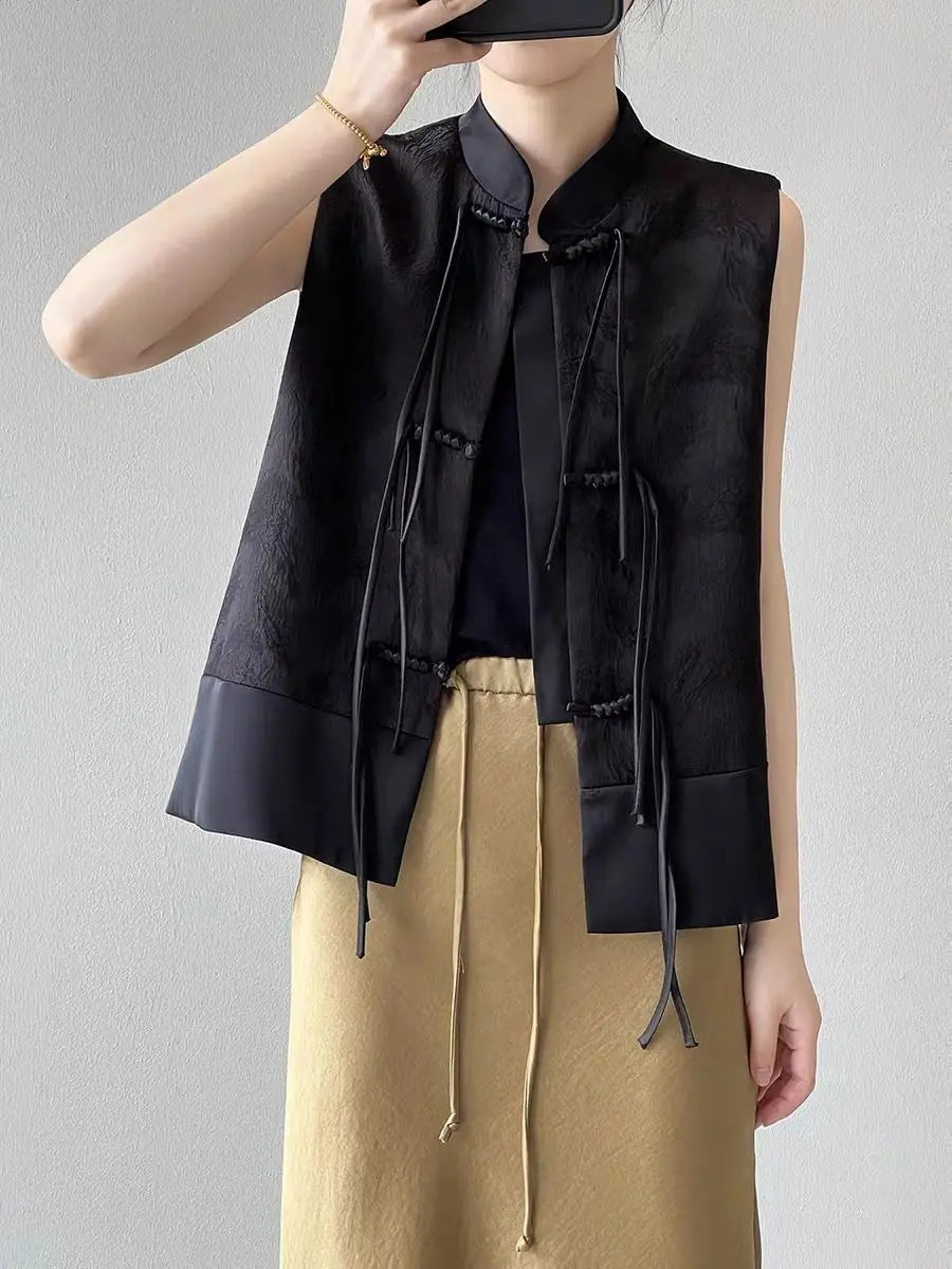 2026 spring new chinese new style plate buckle waistcoat jacket jacquard stand collar sleeveless retro women cheongsam waistcoat