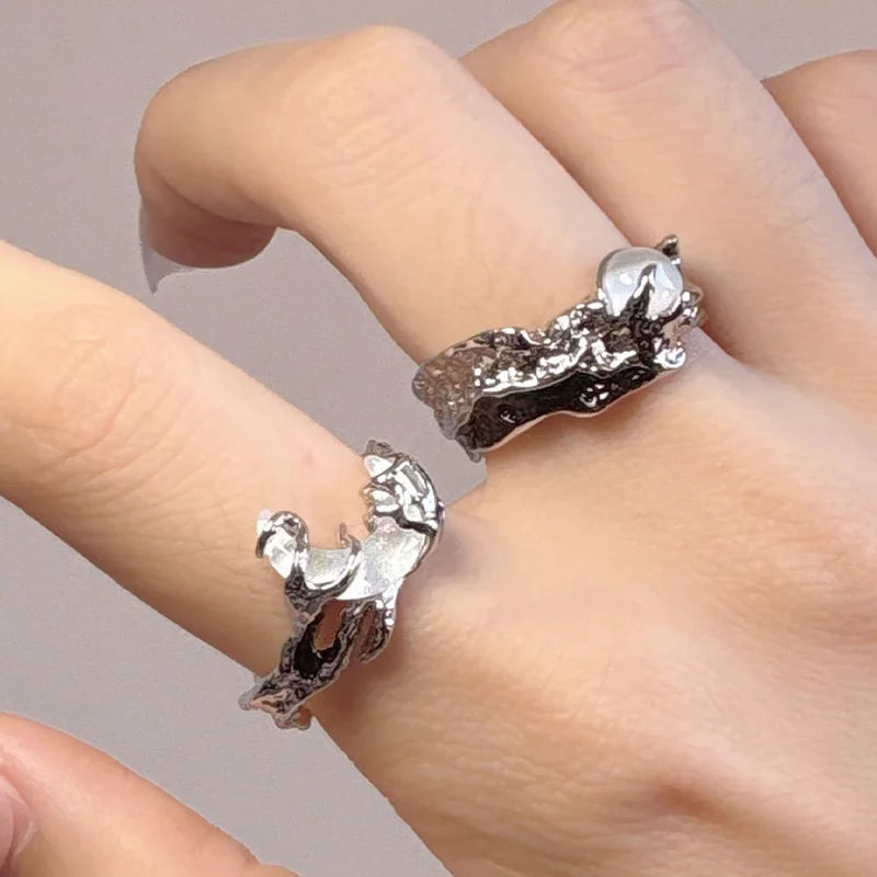 Vintage Y2K Irregular Sun Moon Open Ring for Women Men Adjustable Metal Punk Finger Rings Fashion Party Jewelry Lovers Gifts