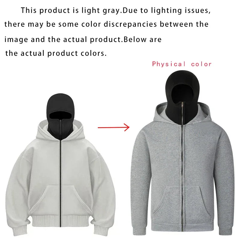 Men and Women Balaclava Y2K Gothic Harajuku Spring Autumn Winter New Item Double Hooded Sweatshirt Men Hooded Mask Zipper Jacket