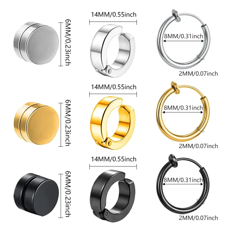 1 Pairs Fake Ear Clip Hoop Earrings for Men and Women Stainless Steel Painless Non Piercing Fake Earrings Jewelry Gifts