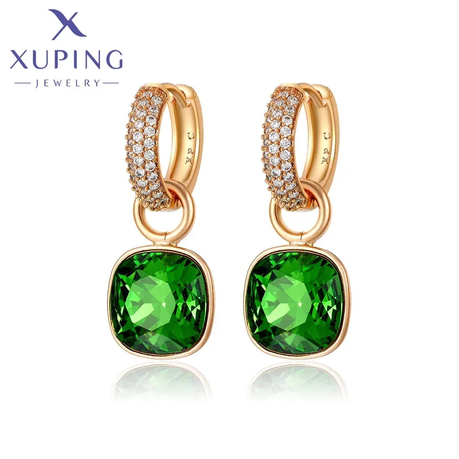 Xuping Jewelry Charm Square Shaped Luxury Exquisite Gold Color Plated Crystal Earring for Women Gift A00606258