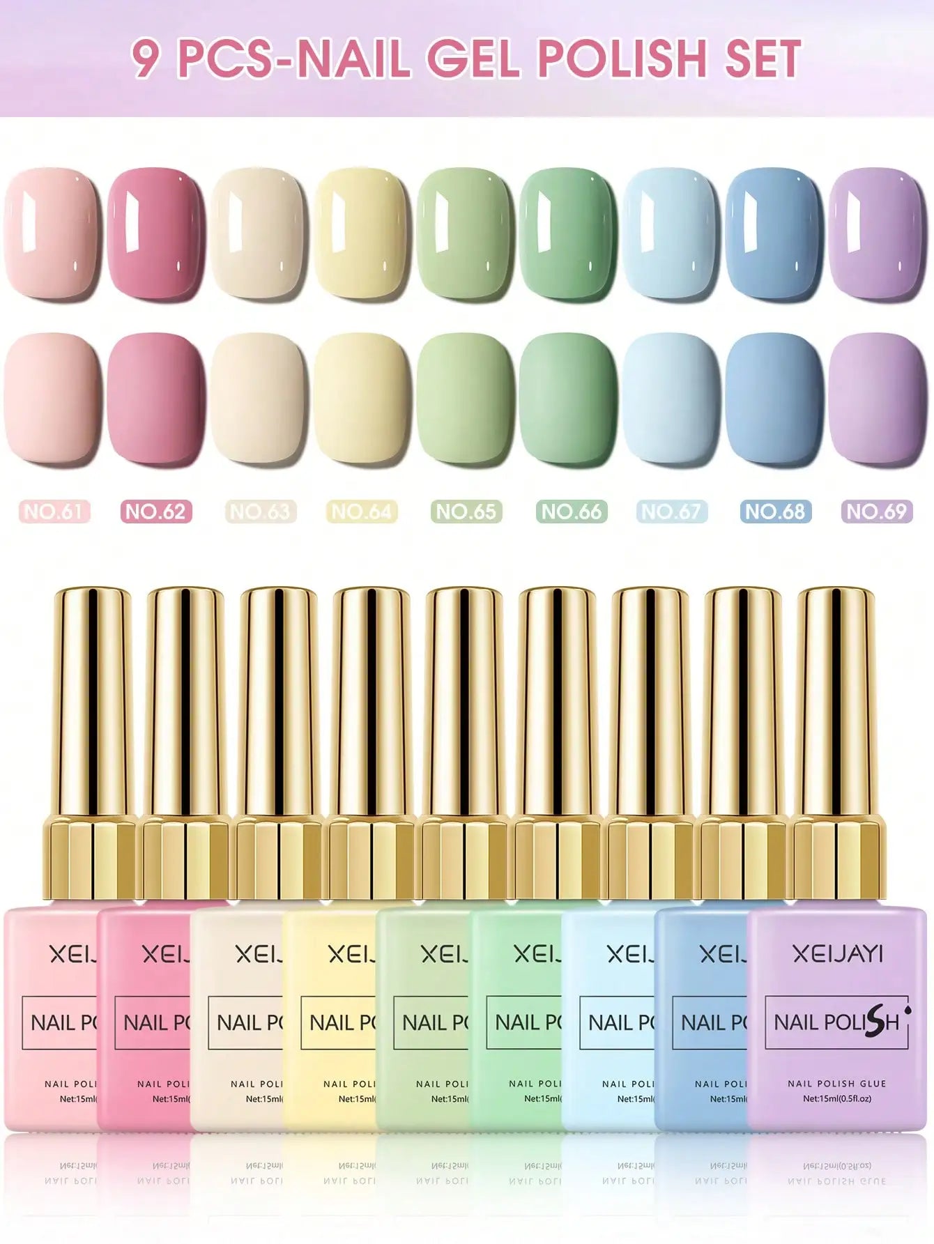 9PCS 15ml Colorful Gel Nail Polish Set, Soak-Off UV LED Nail Gel, Long-Lasting Liquid Manicure Varnish