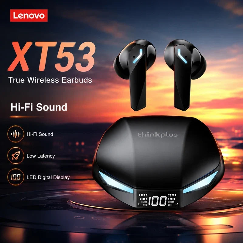 Lenovo XT53 Gaming Headset LED Digital Display Wireless Sport Earbuds HD Call Low Latency Headphones Waterproof GM2 Pro Upgraded