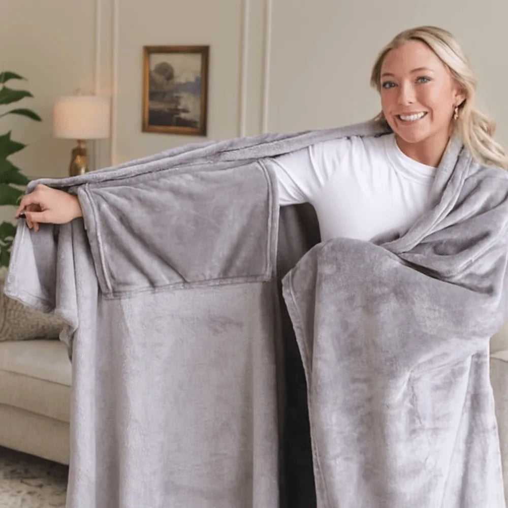Cozy Flannel Winter Wearable Blanket Warm Sofa Throw Blanket Soft Thickened Leisure Blanket Winter