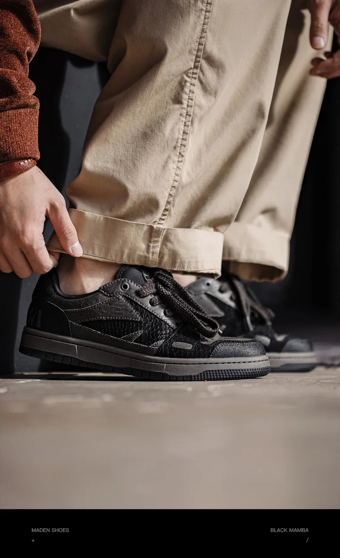 Maden Casual Snake Year Black Mamba Men's Sneakers Low-Top Flat Sole Versatile Black Shoes for Spring Autumn Skateboarding Shoes