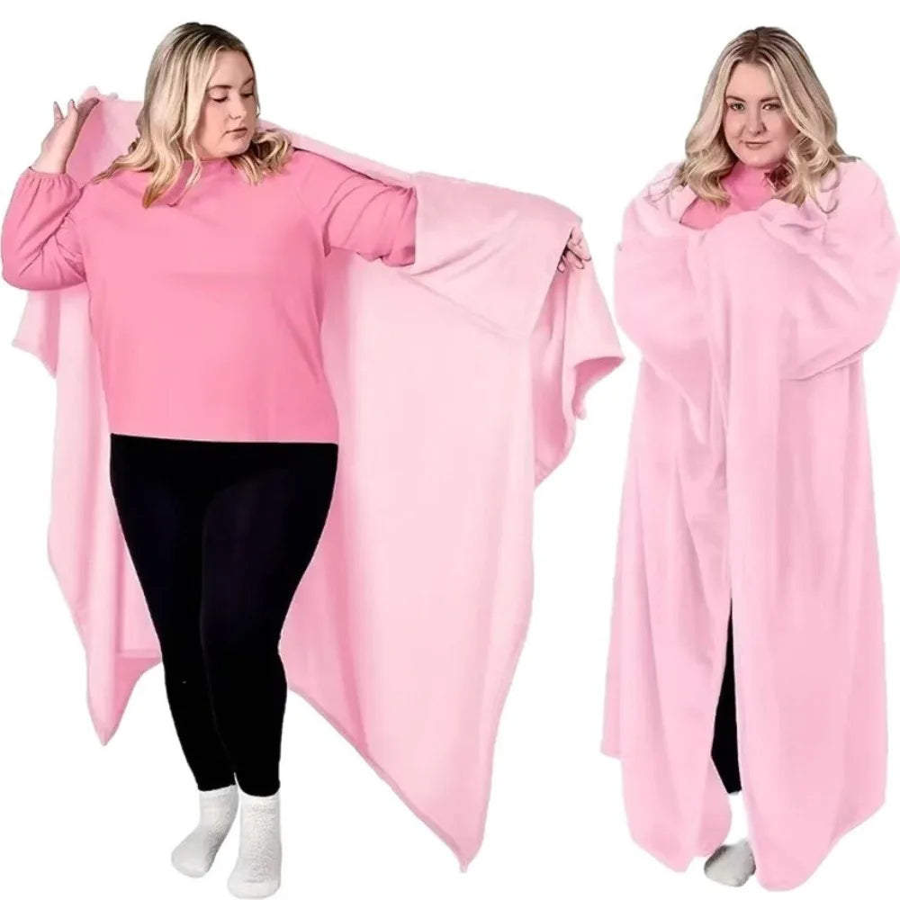 Cozy Flannel Winter Wearable Blanket Warm Sofa Throw Blanket Soft Thickened Leisure Blanket Winter