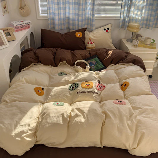 Brown Stripe Bedding Comforter Set Pillowcase bed sheet Single Full Size Bed Linen Duvet Cover Set Queen/King Double Single Bed