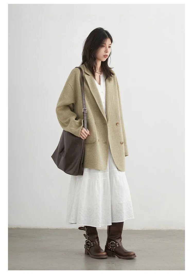 CHIC VEN New Women Woolen Coat Loose Solid Mid-length Double-sided Oversized Office Ladies Jackets Outerwear Autumn Winter 2026