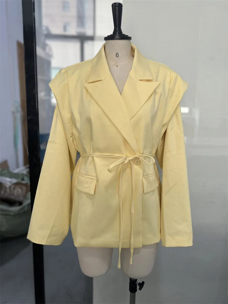 Tossy Elegant Commute Suit jacket Female Lace-Up Loose Pocket Patchwork Lapel Party Looks Outwear For Women Bandage Coat jacket