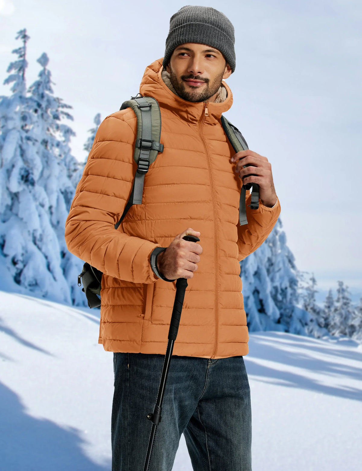 TACVASEN Men's Puffer Jacket Winter Warm Hooded Sherpa Lined Water Resistant Windproof Insulated Jacket Warm Winter Puffy Coat