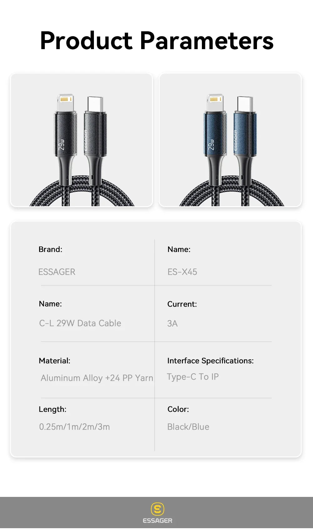 Essager USB C Cable For iPhone 14 13 12 11 Pro Max Xs Plus 29W Fast Charging Cable Type C To Lighting Date Wire For iPad Macboo