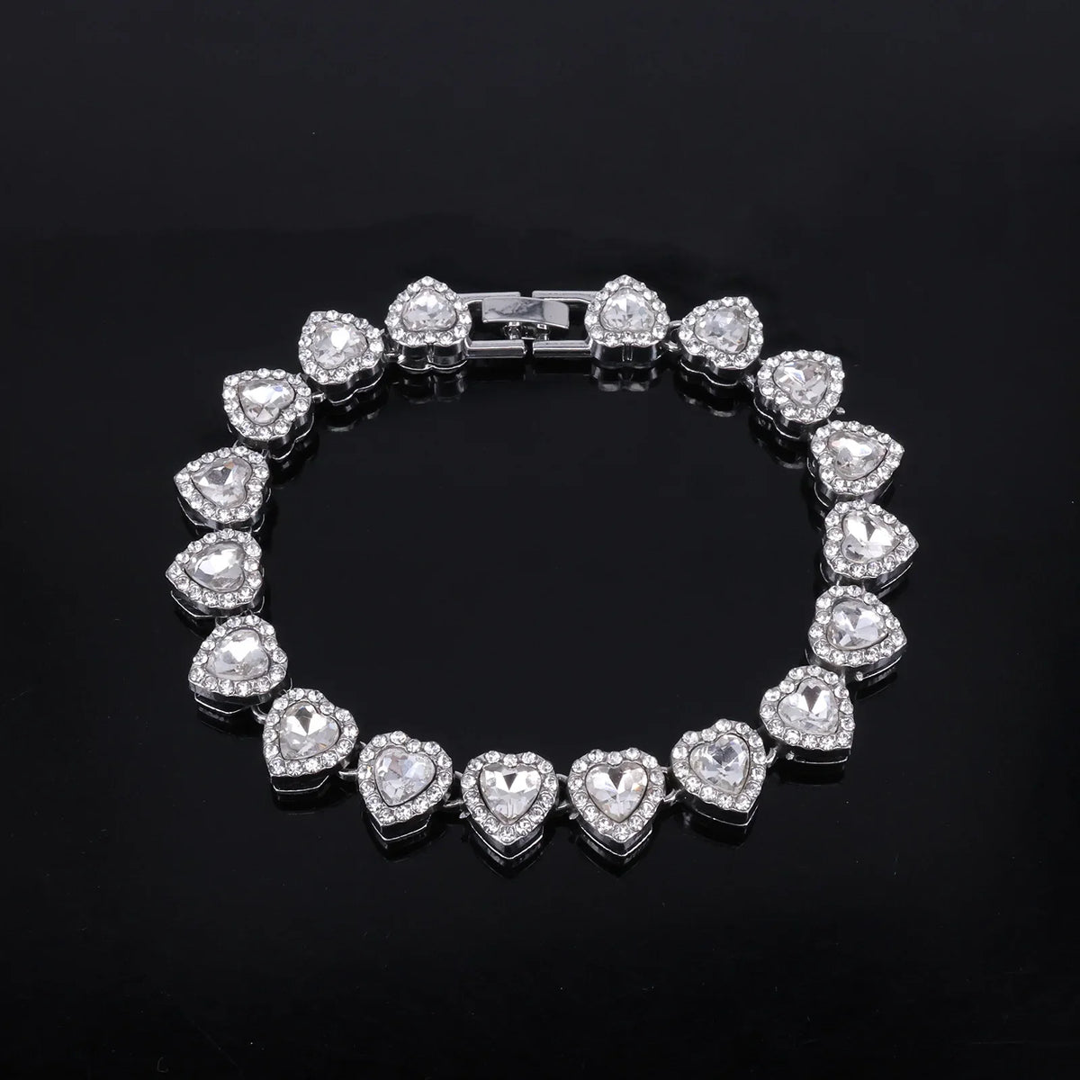 Yupsk 45CM/20CM Shiny Heart Rhinestone Hip Hop Rock Tennis Chain Bracelet Necklace for Women Men Trendy Jewelry Set Gift