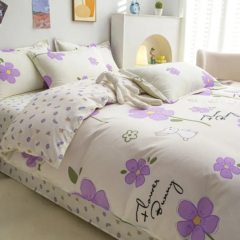 Lovely Cartoon King Size Duvet Cover Set 220x240 Skin Friendly Double Bed Quilt Cover Blanket Comforter Cover and Pillowcase