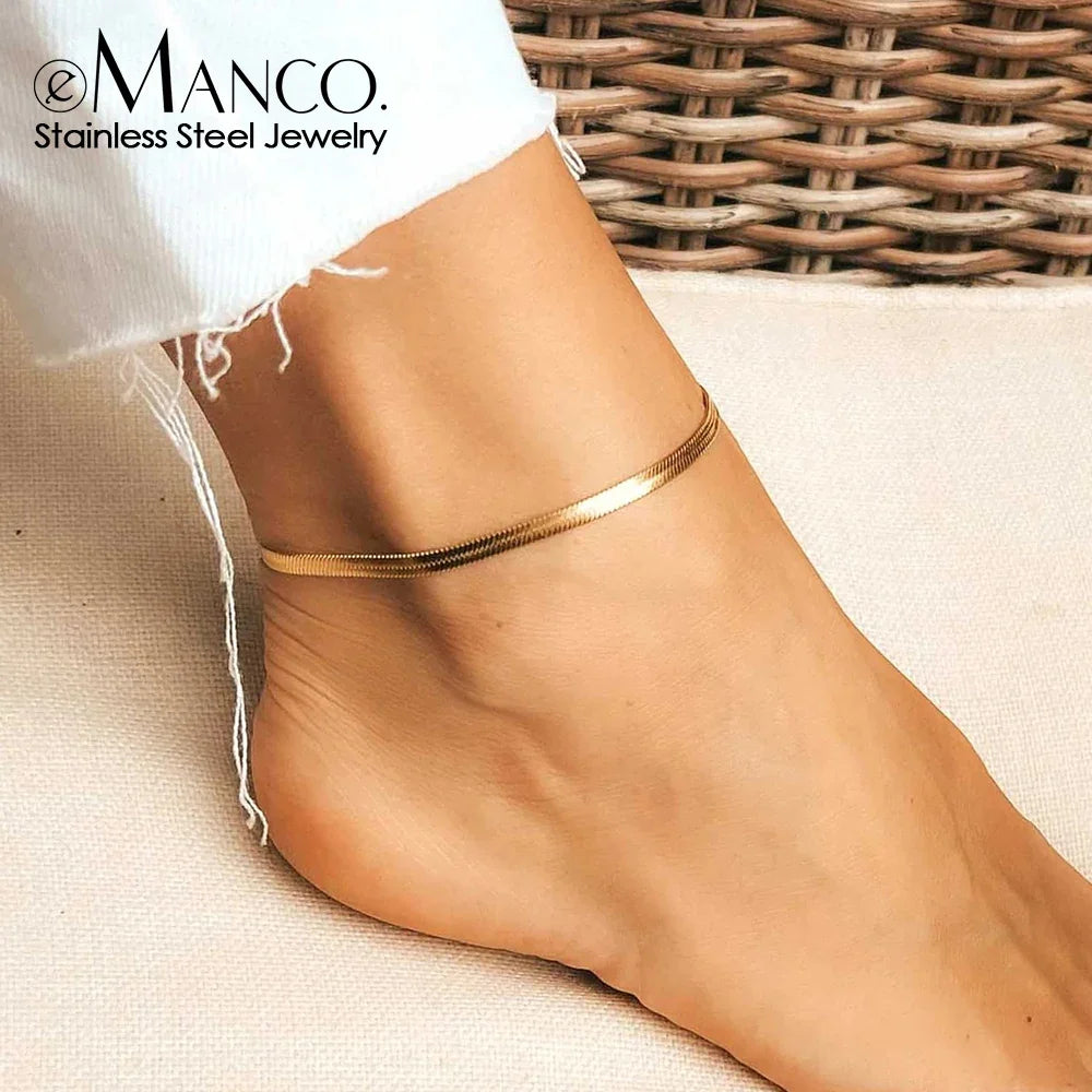 EMANCO 4MM Snake Chain Anklet Womens Beach Chain Stainless Steel Anklet Gift Drop/Wholesale Factory Direct Sales
