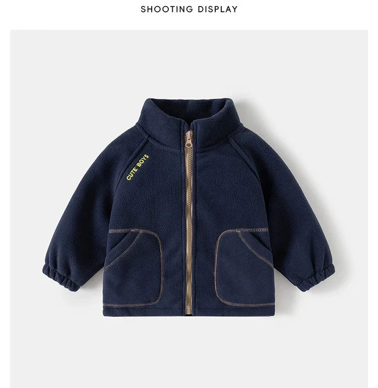 Ircomll New Children Boys Polar Fleece Jacket Autumn Winter Kids Coat Causal Toddler Stand Collar Zipper Outwear Boys Clothing