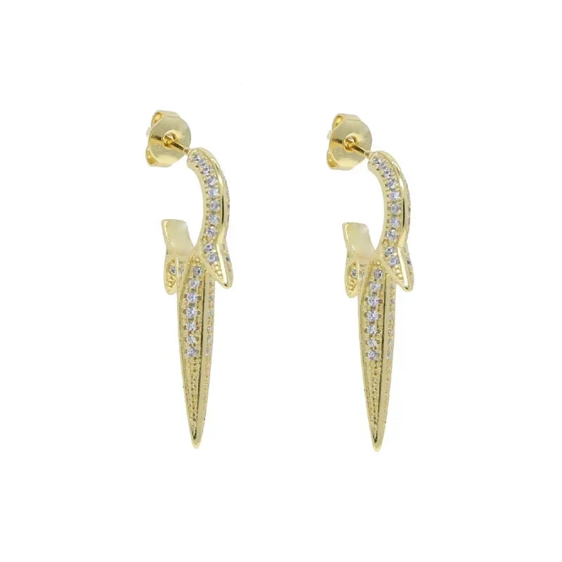 New European Fashion Women Jewelry Full Paved 5A CZ Sparking Bling Spike Geometric Earring