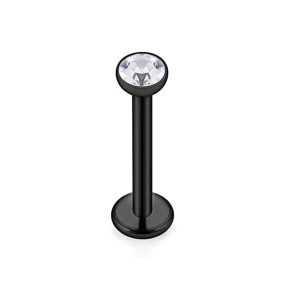 WKOUD 16G Stainless Steel Lip Labret Piercing Crystal Ball Monroe Lip Stud Helix Tragus Conch Piercing Cartilage Earrings Black