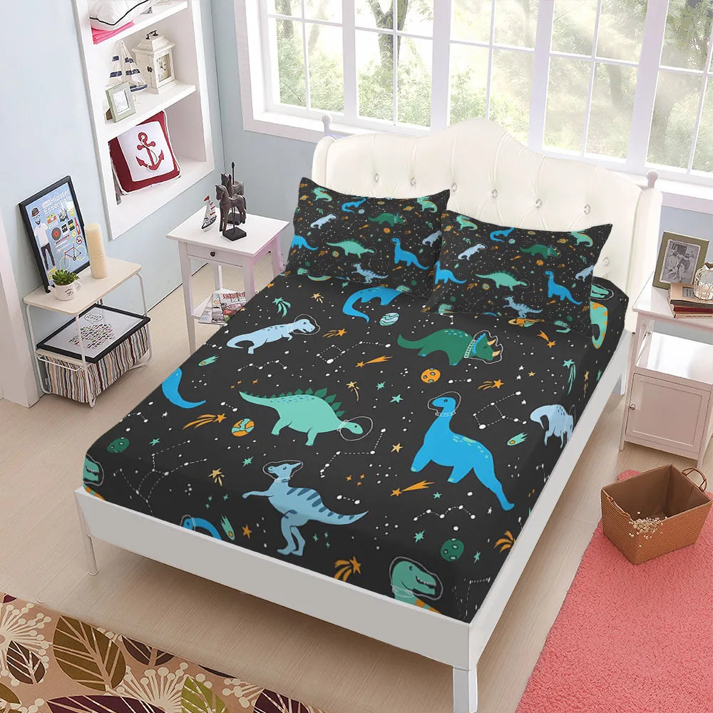 Jurassic Dinosaurs Children Fitted Sheet Set King Queen Double Full Size Bed Linen Set