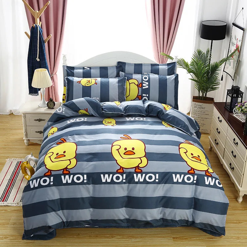 Lovely Cartoon King Size Duvet Cover Set 220x240 Skin Friendly Double Bed Quilt Cover Blanket Comforter Cover and Pillowcase