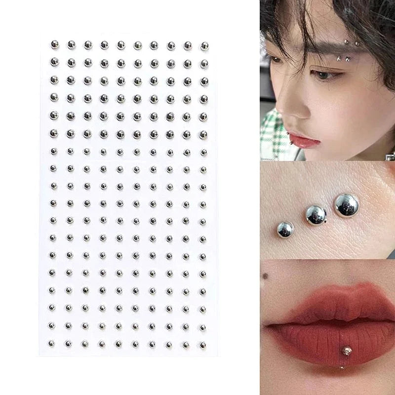 165/180Pcs Sparkly Crystal Nose Studs Set Stick On Rhinestone Body Lip Gems Fake Non Piercing Decoration For Women And Teens