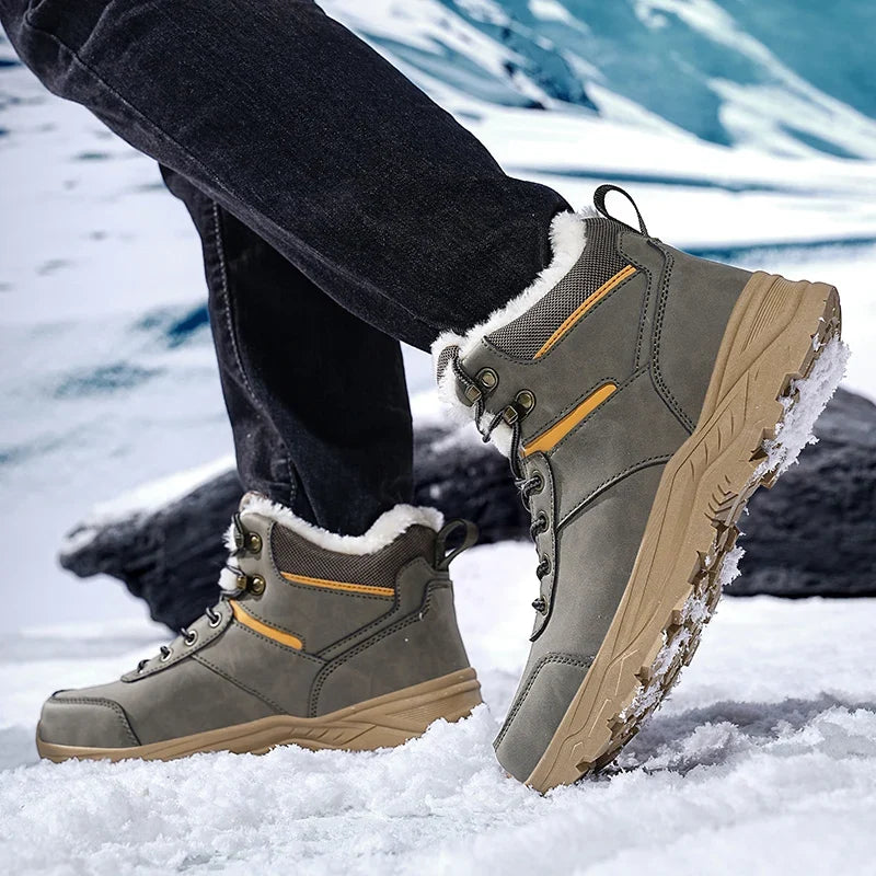 New Autumn and Winter High-Top Thick-Soled Fleece-Lined Men's Snow Boots, Outdoor Hiking Shoes, Hunting Boots, Hiking Boots