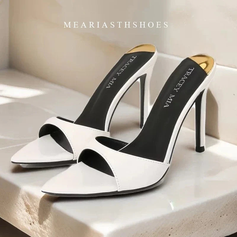 12/10cm pointed Open Toe High Heel Shoes Woman Summer OutsideSlipper Party Stiletto Luxury Designer Patent Leather Women Sandals