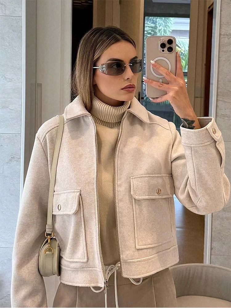 SLTNX Women's Zipper Jacket Coat New Winter Long Sleeve Pocket Outerwear Coat Short Street Elegant Women's Jacket