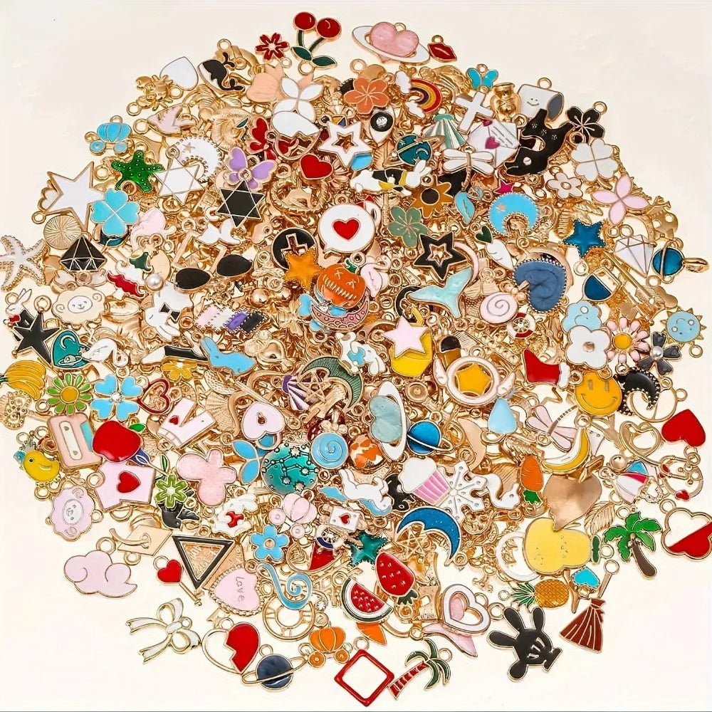 20/30/50/100pcs Mixed Style Gold-Plated Pendants, Drip Oil Alloy Pendants, Jewelry Accessories, Used for DIY Jewelry Making