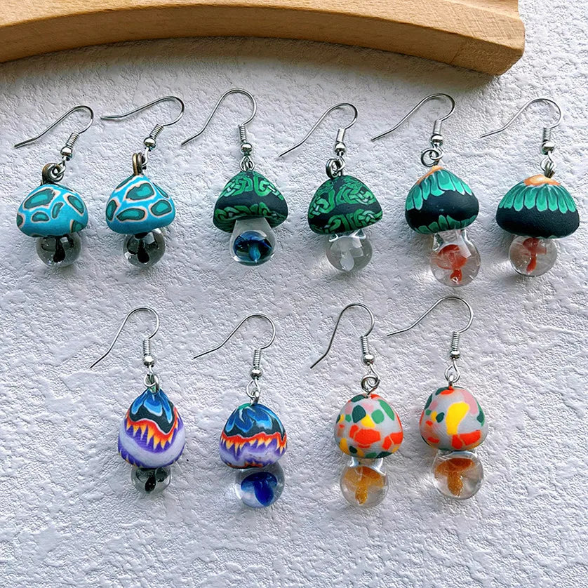 New Cute Polymer Clay Mushroom Acrylic Drop Earrings for Women Cartoon Colorful Flower Pendant Earring 2024 Trend Jewelry Gift