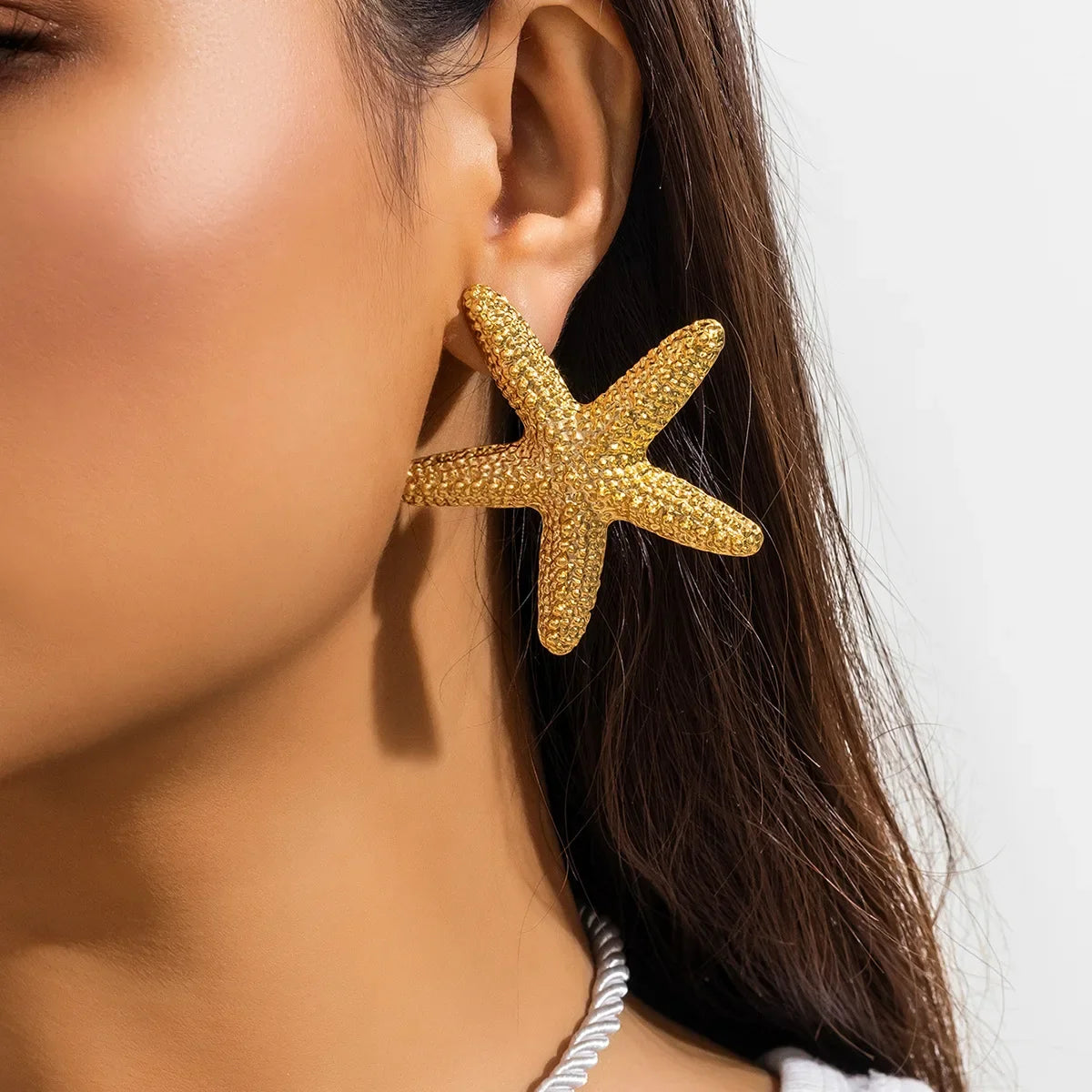 IngeSight.Z Exaggerated Big Starfish Pendant Necklace Women Punk White Thick Rope Chain Choker Necklace Party Jewelry Gift