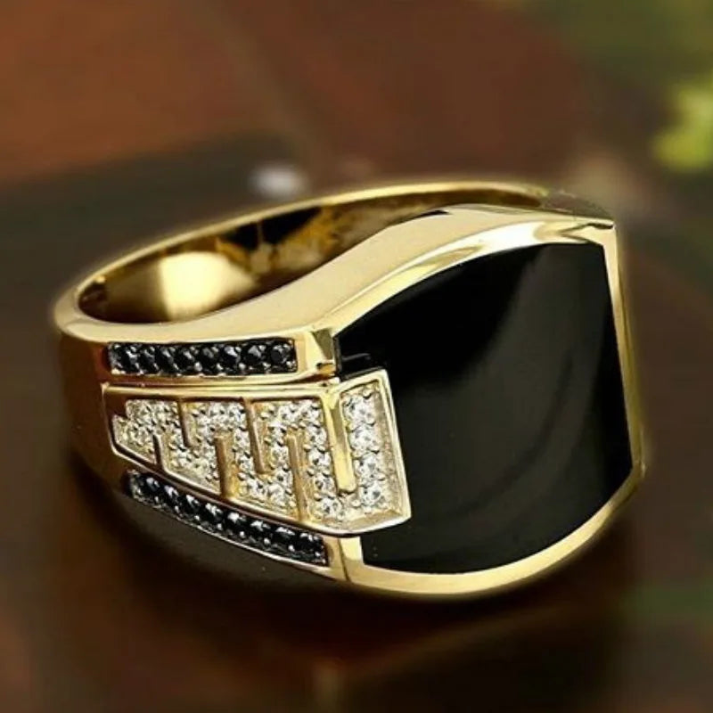 1PC/Lot Men's Silver Gold Alloy Drip-Glaze Rhinestone Wide Band Ring Perfect For Daily Wear Great Accessory Gift