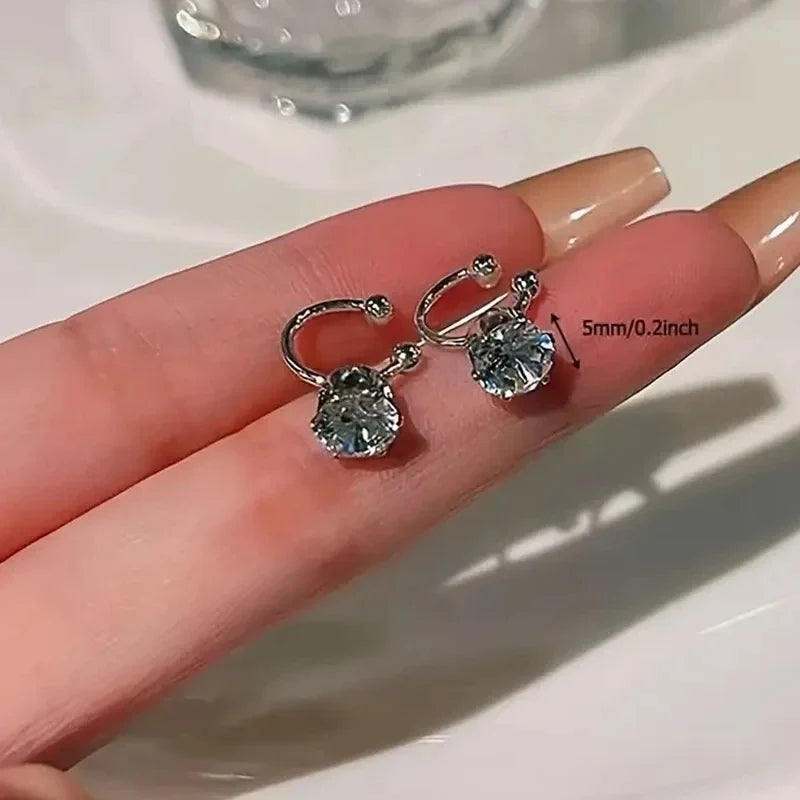 2Pc New Shiny Zircon Clip Earrings Adjustable Non Piercing Ear Clips for Women Daily Wear Party Banquet Jewelry Gift New Fashion