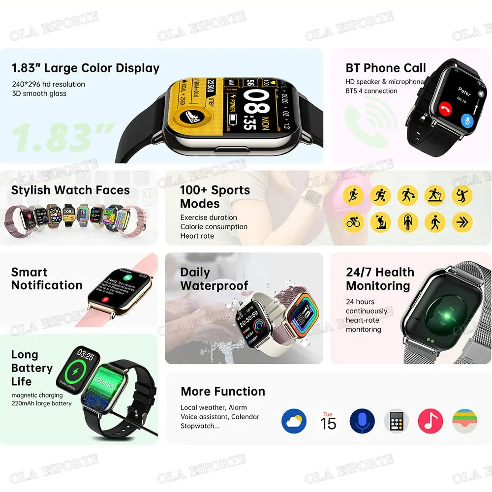 2026 Upgraded Smart Watch Heart Rate Blood Oxygen/Pressure Sleep Monitoring Bluetooth Call Voice Assistant Sport Mode Smartwatch
