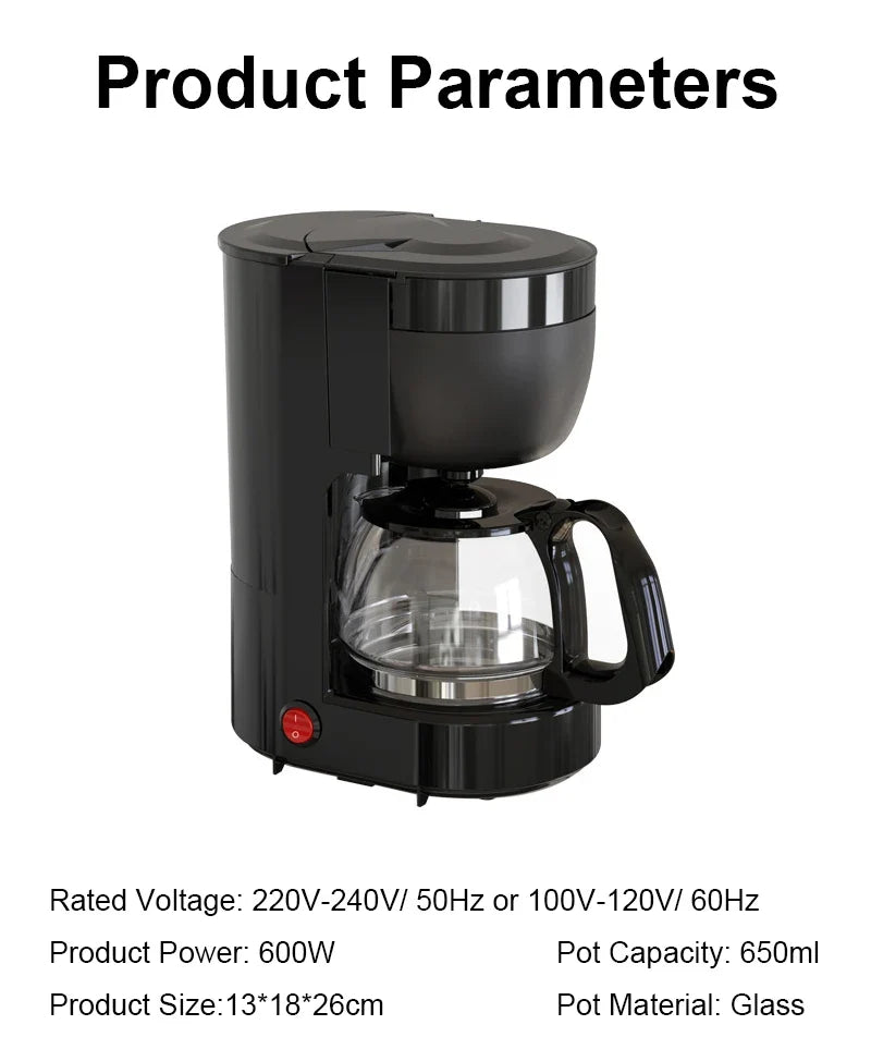 110V Automatic Electric Espresso Coffee Maker Cafe Drip American Latte Coffee Brewing Machine Household Mini Glass Boiler Teapot