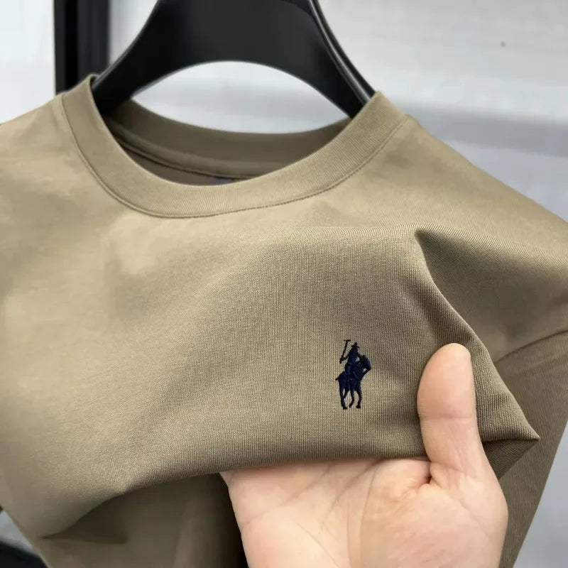 2026 Summer Men's Knitted Cotton Short Sleeved T-shirt Fashionable and Comfortable Printed Breathable Top