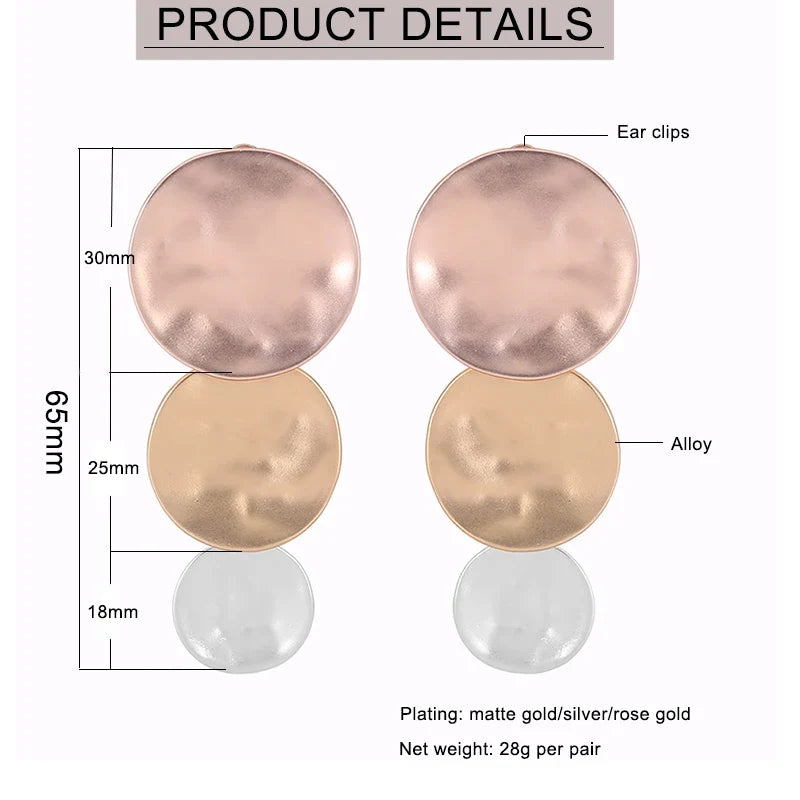 Trendy Vintage Hammered Texture Round Disc Clip on Earrings Non Pierced Matte Platting for Women Statement Earrings Jewelry