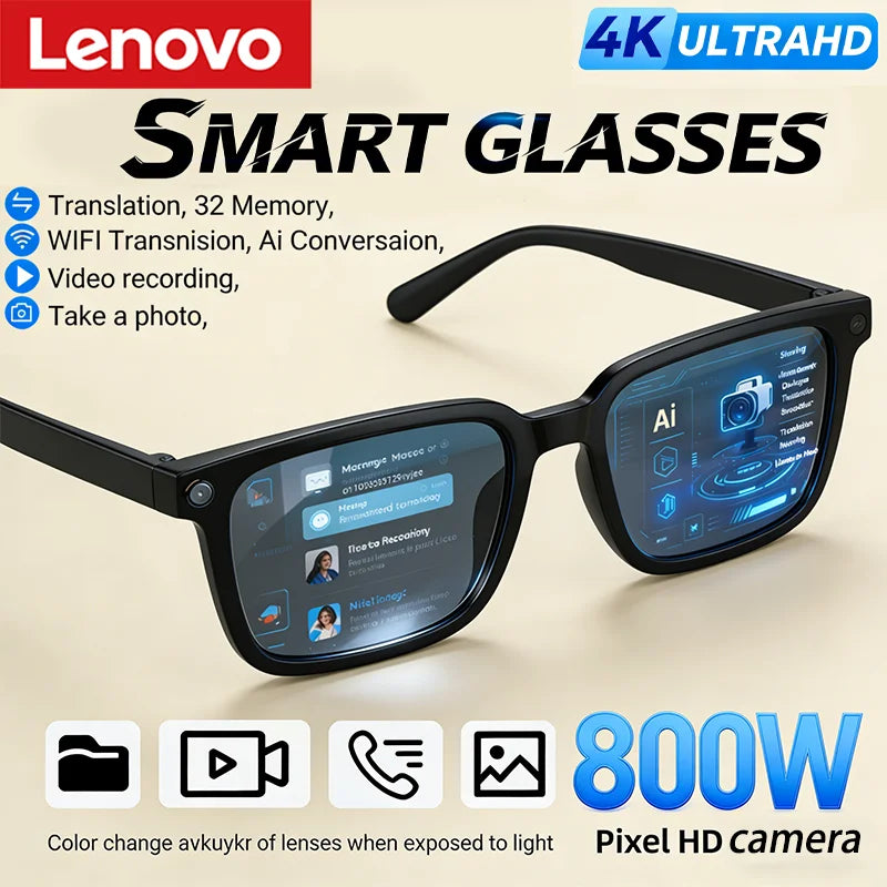 Lenovo AI Smart Glasses AI Translation 8MP HD Camera 4K Shooting Image Bluetooth Call Recording Music Smart Sunglasses 2026 New