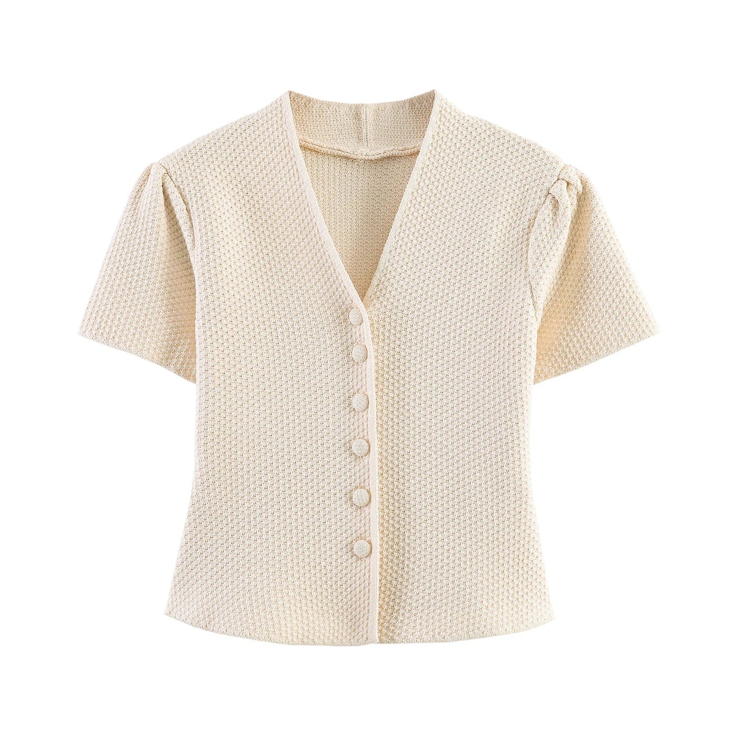 Summer minimalist style V-neck slim fit structured knit short sleeved knitted jacket with suspender short top and half skirt