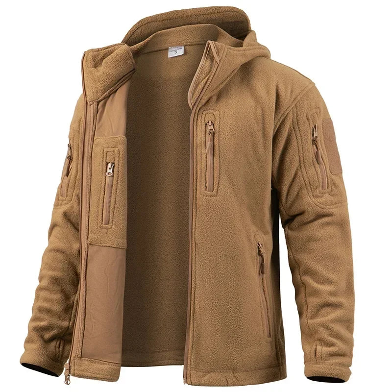 Men's Hunting Fleece Jacket Hiking Hunting Outdoor Fleece  Tactical Jacket Winter Warm Full Zip Military Hoodies Multi-Pockets
