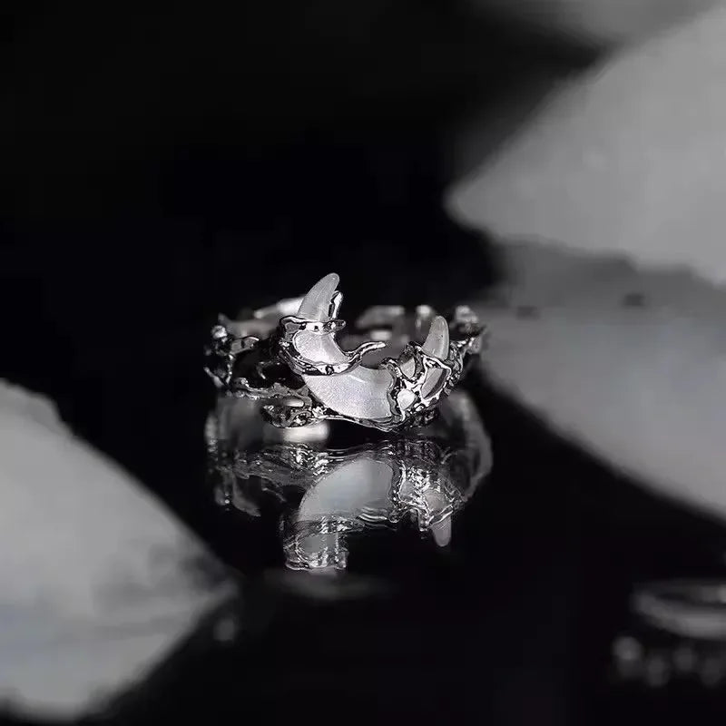 Vintage Y2K Irregular Sun Moon Open Ring for Women Men Adjustable Metal Punk Finger Rings Fashion Party Jewelry Lovers Gifts