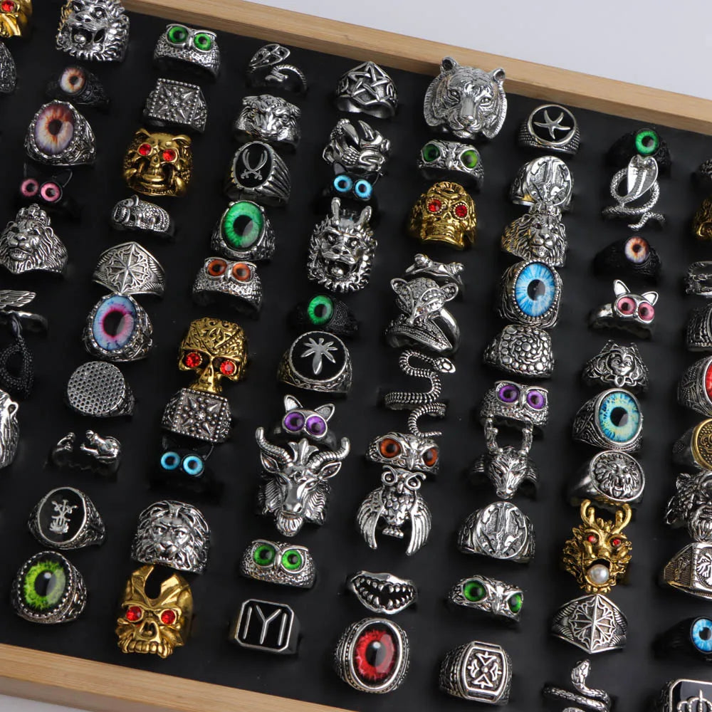 10/20/30/50Pcs/Lot Fashion Retro Punk Classic Skull Owl Rings for Men Women Hip Hop Jewelry Accessories Party Gifts Mix Style