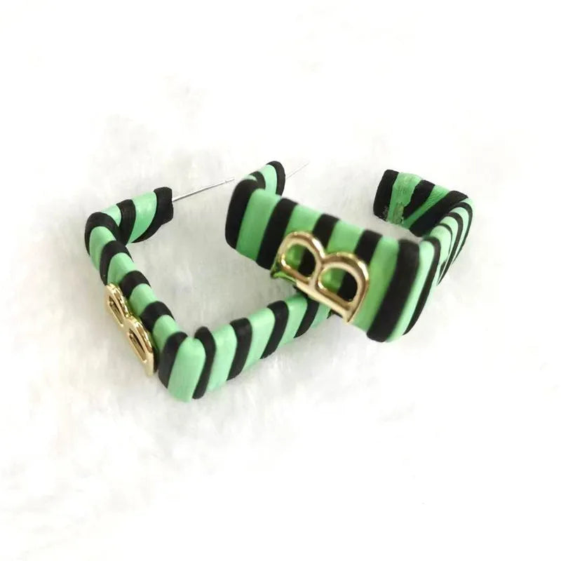 28 Colors Zebra Pu Leather Square Hoop Earrings For Women Fashion Jewelry Letter Alphabet Geometric Stripe Pendientes Mujer