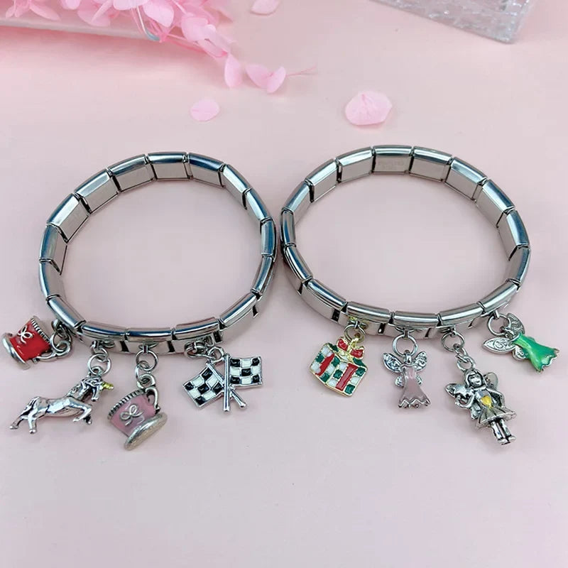 Hapiship 9mm Width Original Daisy Unicorn Angel Cup Santa Claus Italian Charm Fit Bracelet Stainless Steel Jewelry Making DJ050