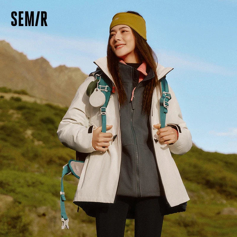 Semir Down Jacket Women 2025 New Two-Piece Three-in-One Outdoor Travel Daily Waterproof Oil-proof Stain-proof Woman winter coat