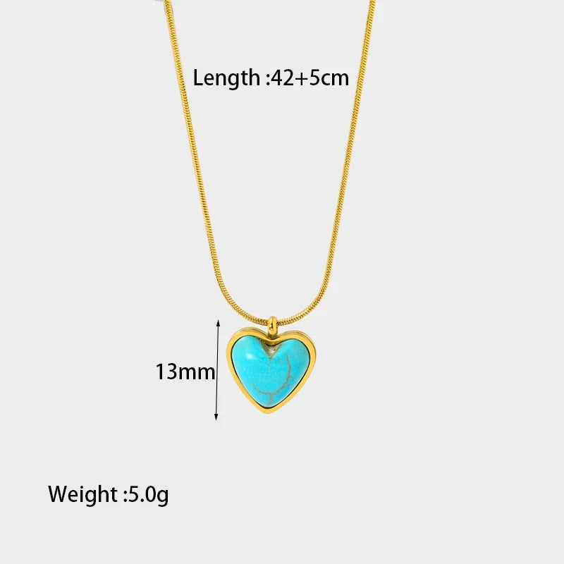 Stylish 18k Gold Plated Stainless Steel Blue Natural Stone Geometric Pendant Necklace for Women Waterproof  Collar Jewelry Gift