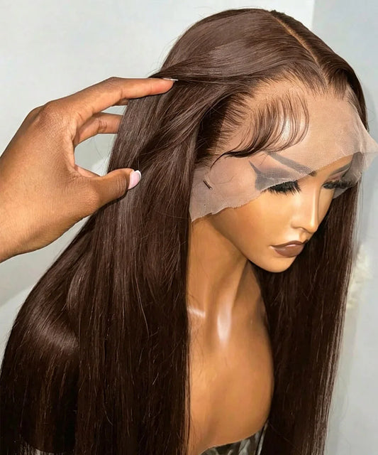 28 Inch Brown Lace Front Wigs Human Hair Pre Plucked 13x4 Straight Lace Front Wigs Human Hair 200% Density Colored #4 Light Brown Wig HD Lace Frontal Wigs For Women