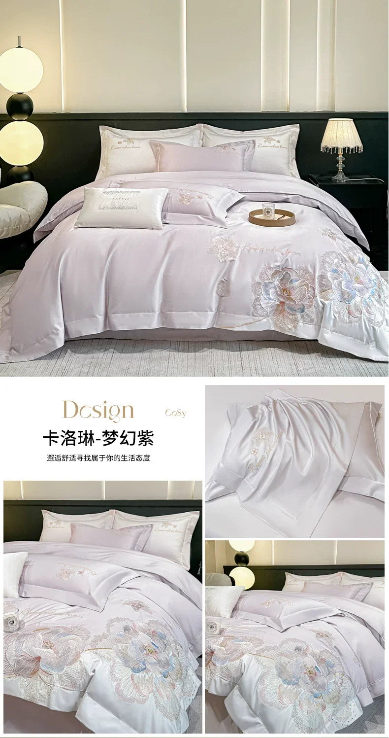4pcs Light Luxury Style  120 Count Long Styl Cotton polyeste Embroidered Bedding Duvet Cover 200x230 220x240 Four Seasons